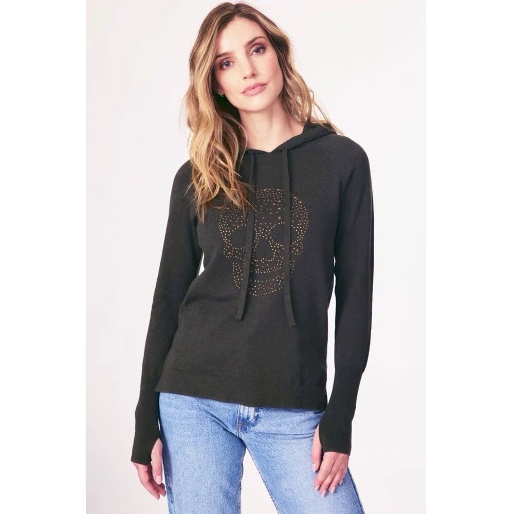 J Society Stud Accent Skull Hooded Sweater Pullover Cotton Long Sleeve Size XS